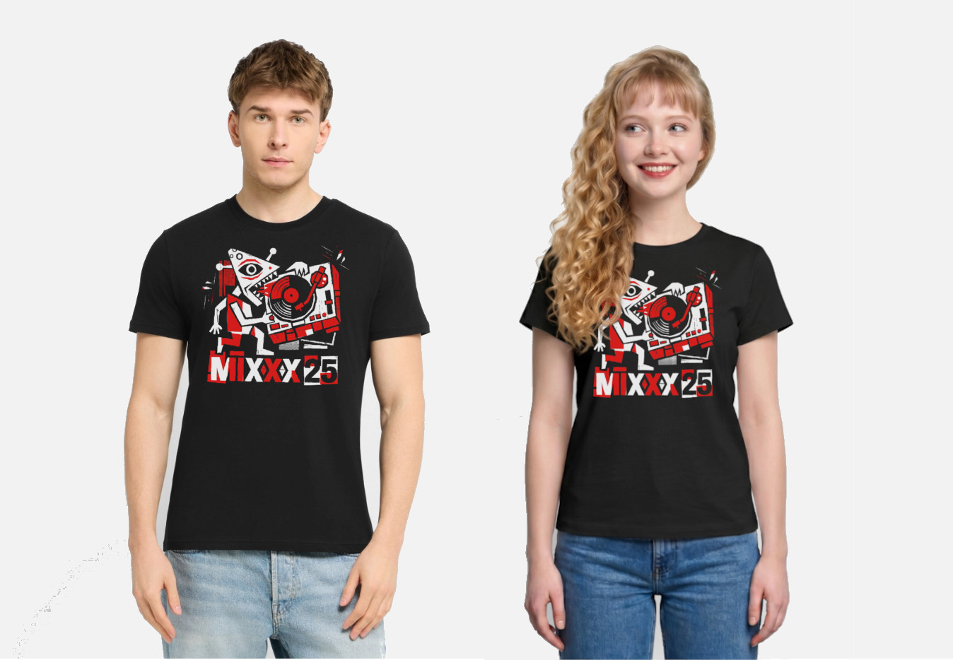 Man and woman wearing the Three-Armed Monster T-Shirt