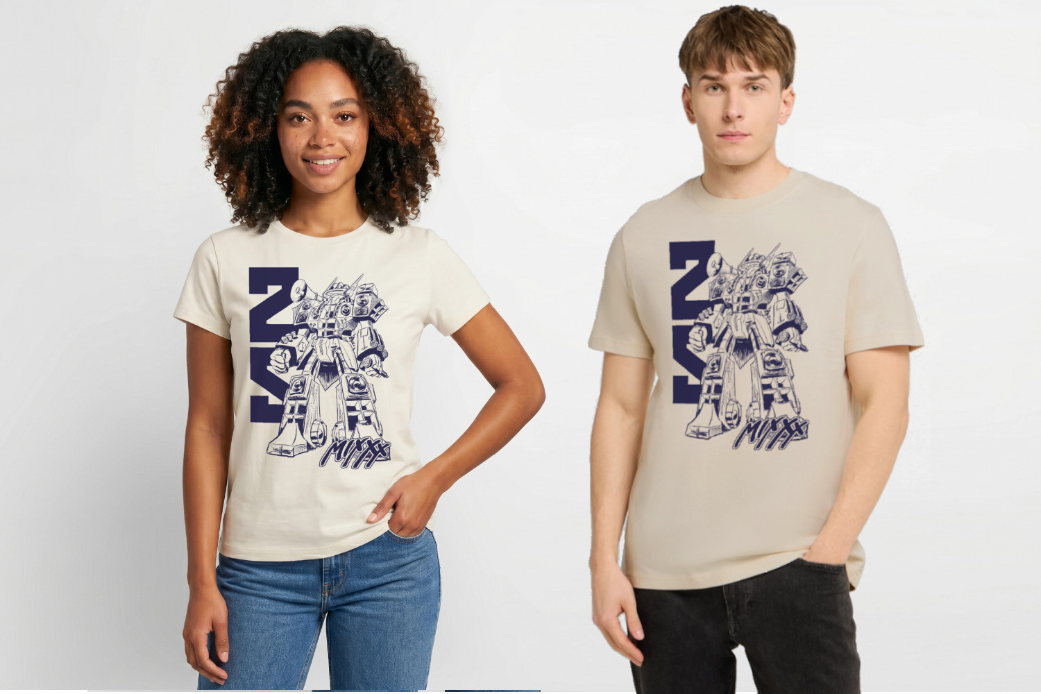 Woman and man wearing the Speaker Titan T-Shirt